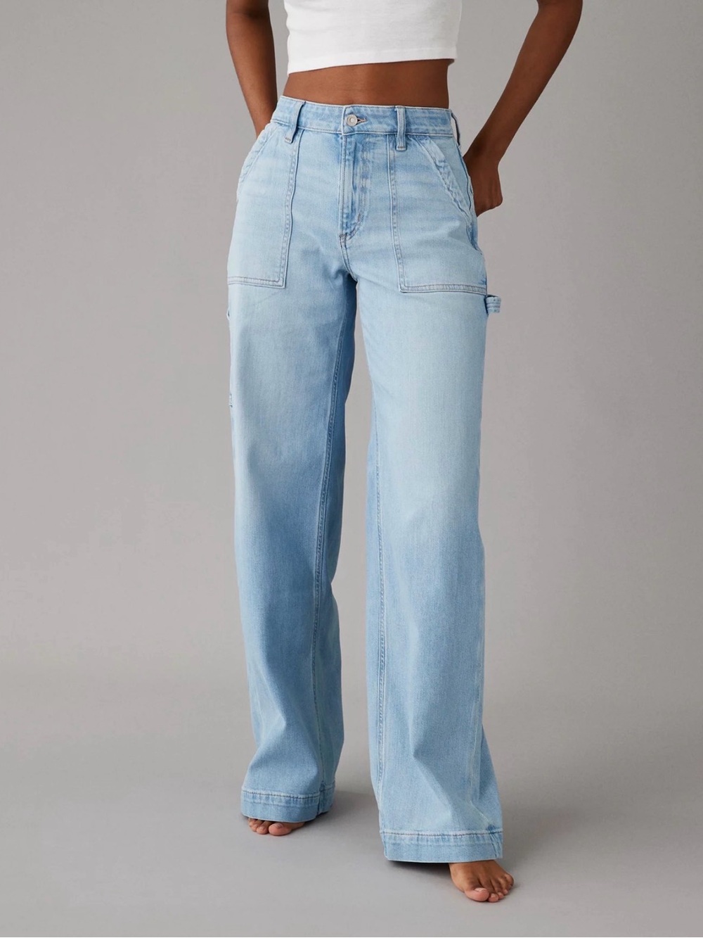 American Eagle Outfitters Light Blue Wide-Leg Carpenter Jeans